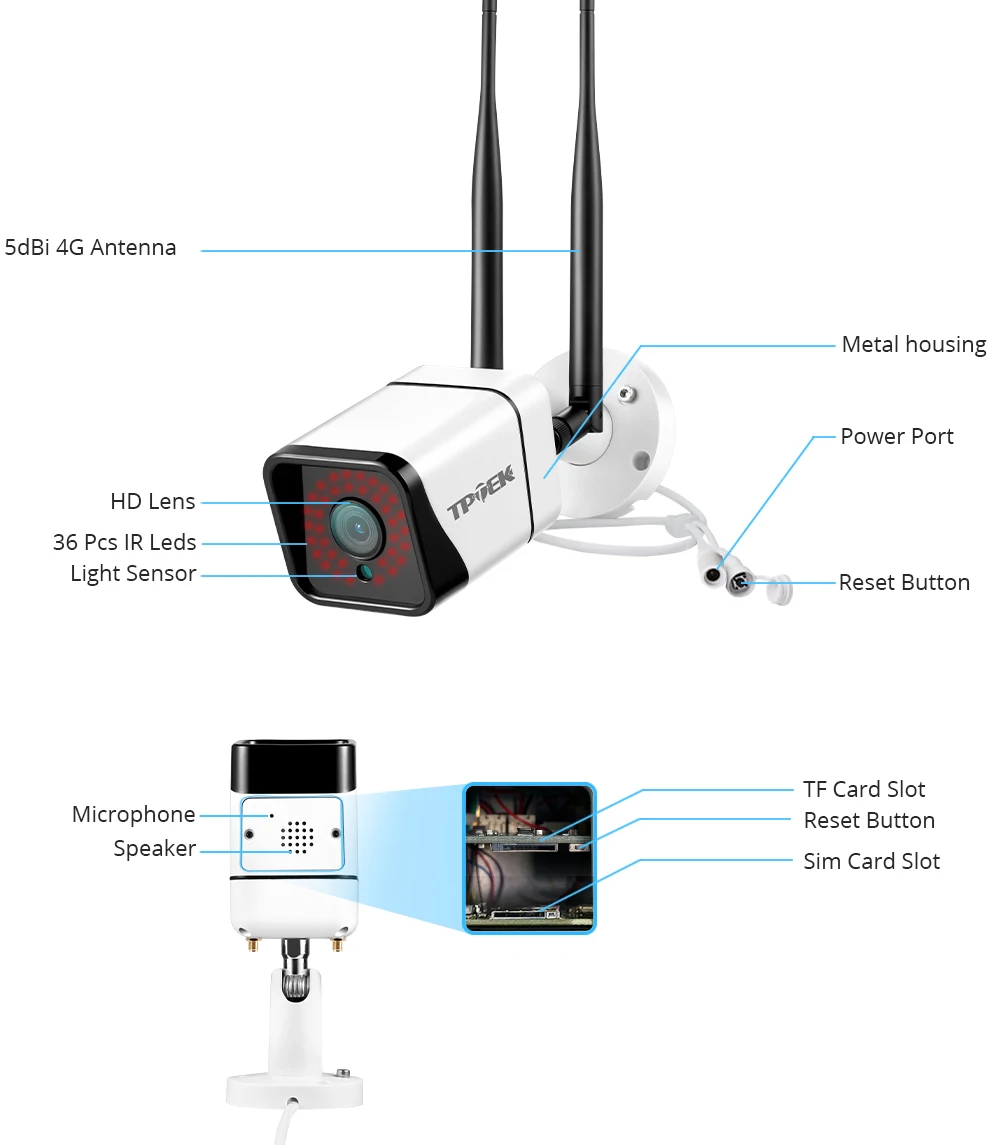 Наружная 4g камера безопасности 5mp 1080p 3. 6 мм tptek camhi приложение отправка фотографий по электронной почте € 108,51