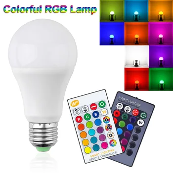 

110V 220V E27 RGBW LED Bulb Lights 5W 10W 15W RGB Lampada Changeable Colorful LED Lamp With Remote + Memory Mode