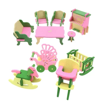 

2 Set Baby Wooden Dollhouse Furniture Dolls House Miniature Child Play Toys Gifts 13 & 6