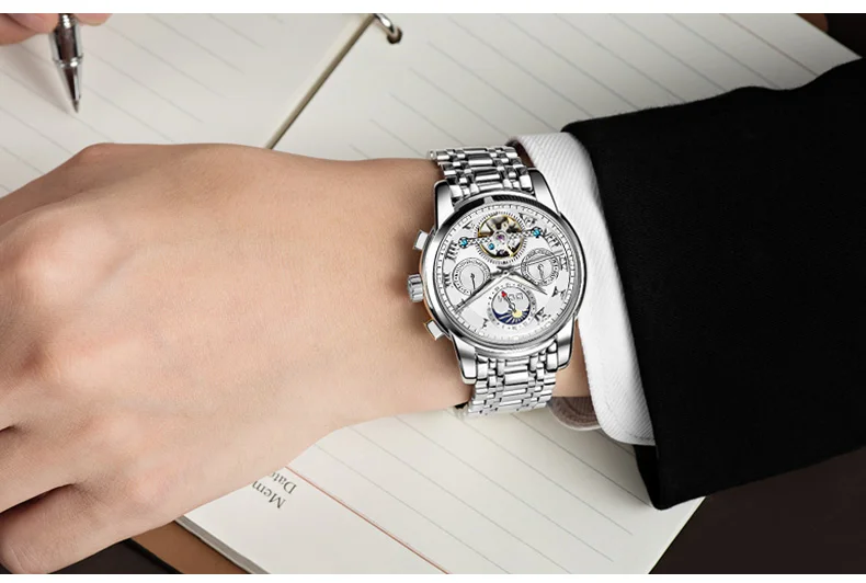 DOM Men Mechanical Watch Self-Wind Stainless Steel Watch Vintage Elegant Waterproof Skeleton Watches Relogio Men watch