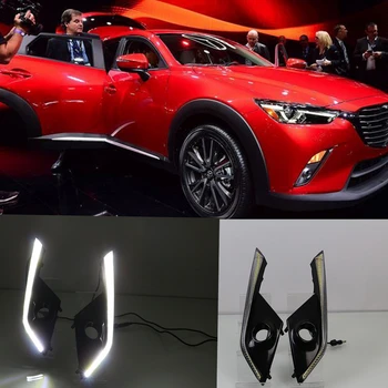 

CSCSNL 2PCS 12V LED DRL Daytime Running Light Daylight With Turn Yellow Signal Lamp For Mazda CX-3 CX3 2015 2016 2017 2018