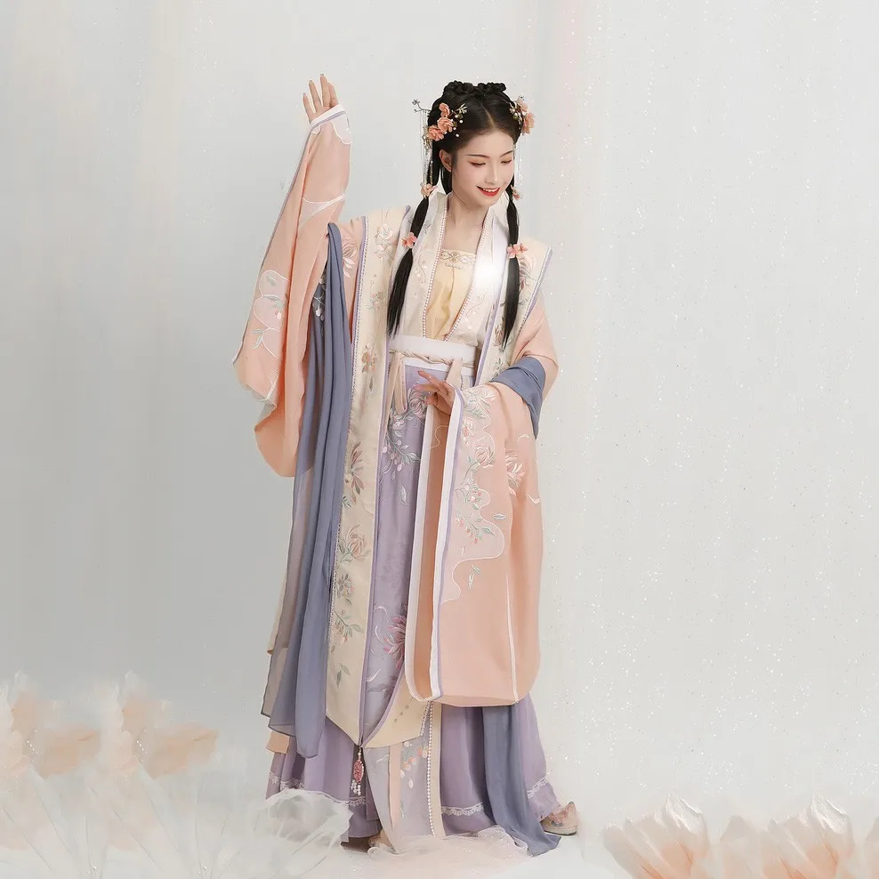 Chinese Style Elegant Hanfu Ancient Princess Fairy Cosplay Costume Exquisite Embroidery Flower Han Dynasty Dance Wear Lady Suit