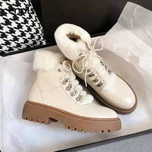 ENNIS/Зимние ботильоны martin; зимние ботинки на меху со шнуровкой; женские ботинки из натуральной кожи на платформе; модная теплая плюшевая обувь черного цвета; A9386