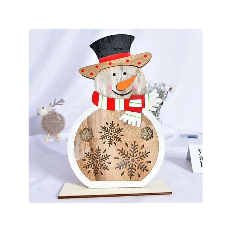 

Wooden House Snowman Santa Claus Christmas Tree Ornaments with LED Light Desk Table Party Home Decor RXJB