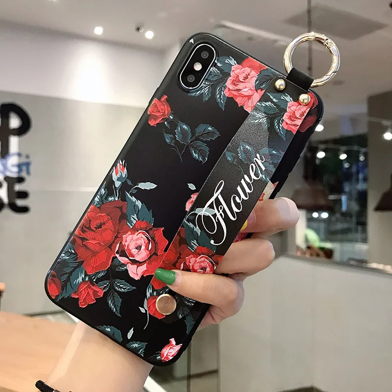 Чехол для Etui samsung A50 в винтажном стиле с цветочным принтом и подставкой, с ремешком на запястье, чехол для Funda samsung A70 A10 A20 M20 A30 A40 A60, чехол из ТПУ - Цвет: K