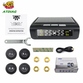 

Universal 4 tyres car tire pressure monitoring systems external sensors auto wheel pressure gauge tester security alarm bar psi