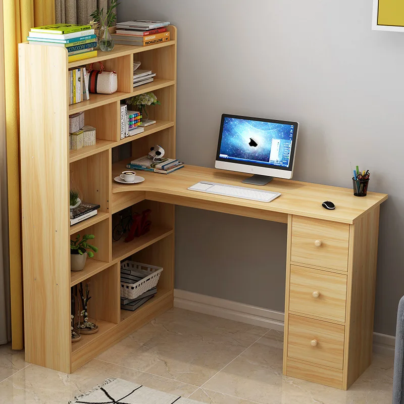 

Home Computer Desk Simple Corner Desktop Desk Bookcase Bookshelf Combination Modern Desktop Table One-piece STUDENT'S Table