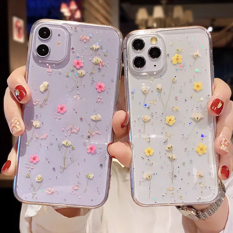 Dry Flower Case For Iphone 11 Case Real Floret On Iphone 12 Pro Xr Se 2020 Xs Max X 7 8 6 6s