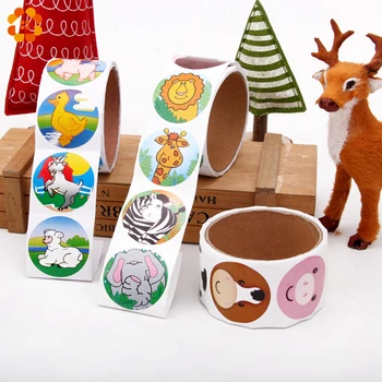 

100PCS/Roll Round Cartoon Animal Paper Stickers Lion Gift Tags Jungle Safari Party Accessories DIY Biscuit Bag Decor Supplies
