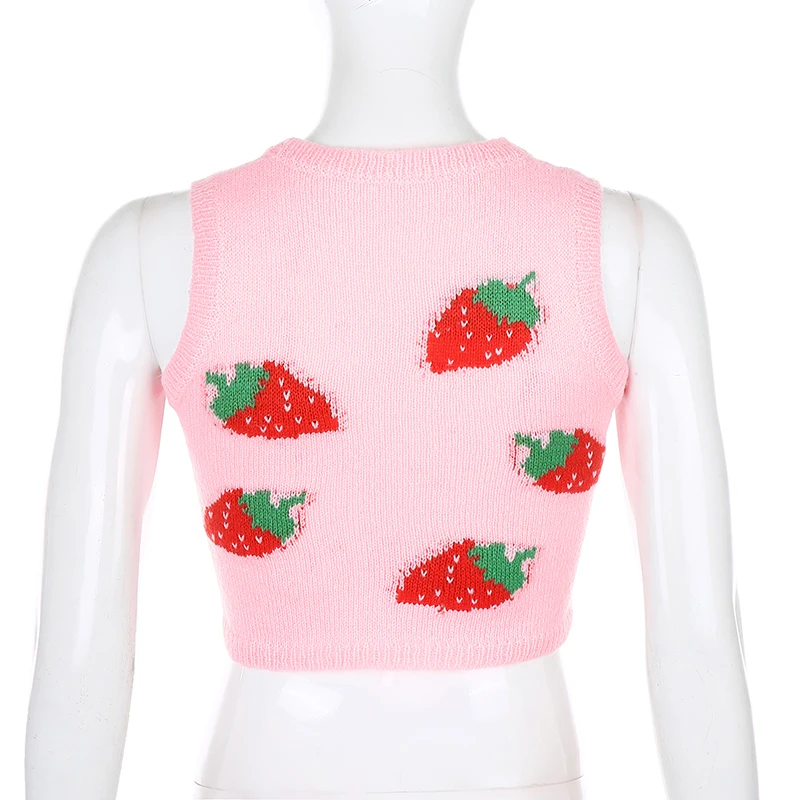 Sweetown-suéter de punto rosa de fresa para mujer  chaleco de calle .. 