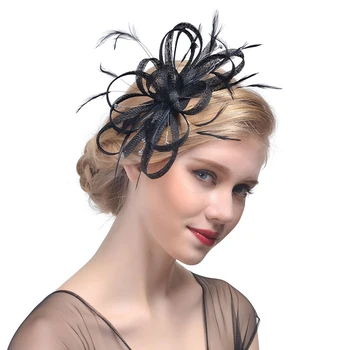 

Women Headband Party Girls Bridal Solid Feather Fascinator Cocktail Prom Wedding Headpiece Vintage Costume Accessories Banquet