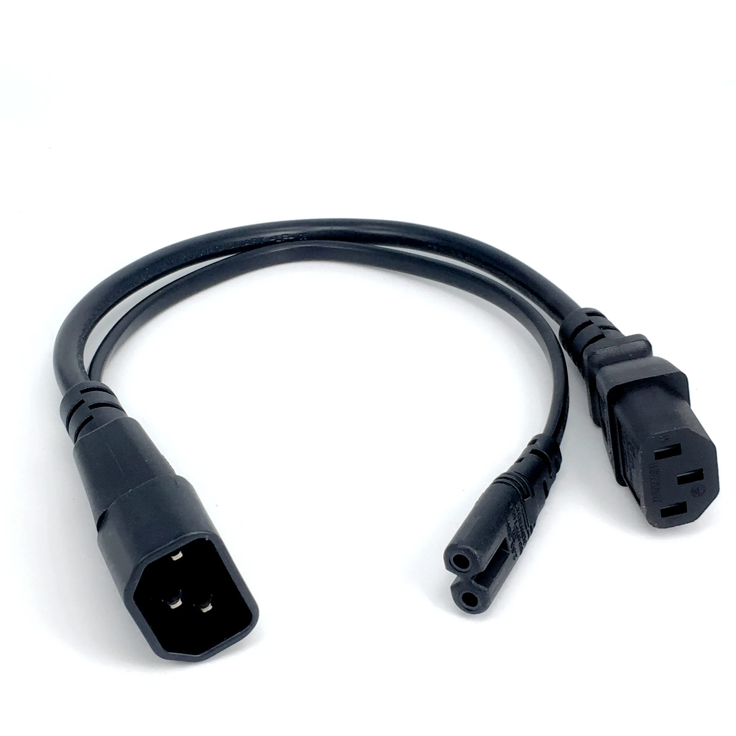 IEC320 C14 C8 auf 2X C7 C5 C13 Y Split AC Netzkabel, IEC Abbildung 8 Stecker auf 2 Buchsen 1 In 2 Out AC Stromkabel 30 cm Schwarz – Detail 4