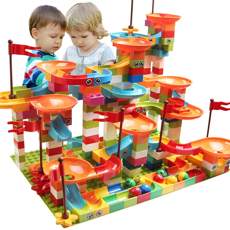 77 308PCS Marble Race Run Big Block Compatible city Building Blocks Funnel Slide Blocks DIY Big Bricks Toys For Children gift