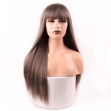 MERISI волосы длинные черные коричневые парики с челки термостойкие синтетические прямые парики для женщин афроамериканские поддельные волосы