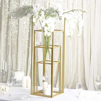 

Set of 4 Gold Wedding Flower Stand Metal Vase Column Stand Geometric