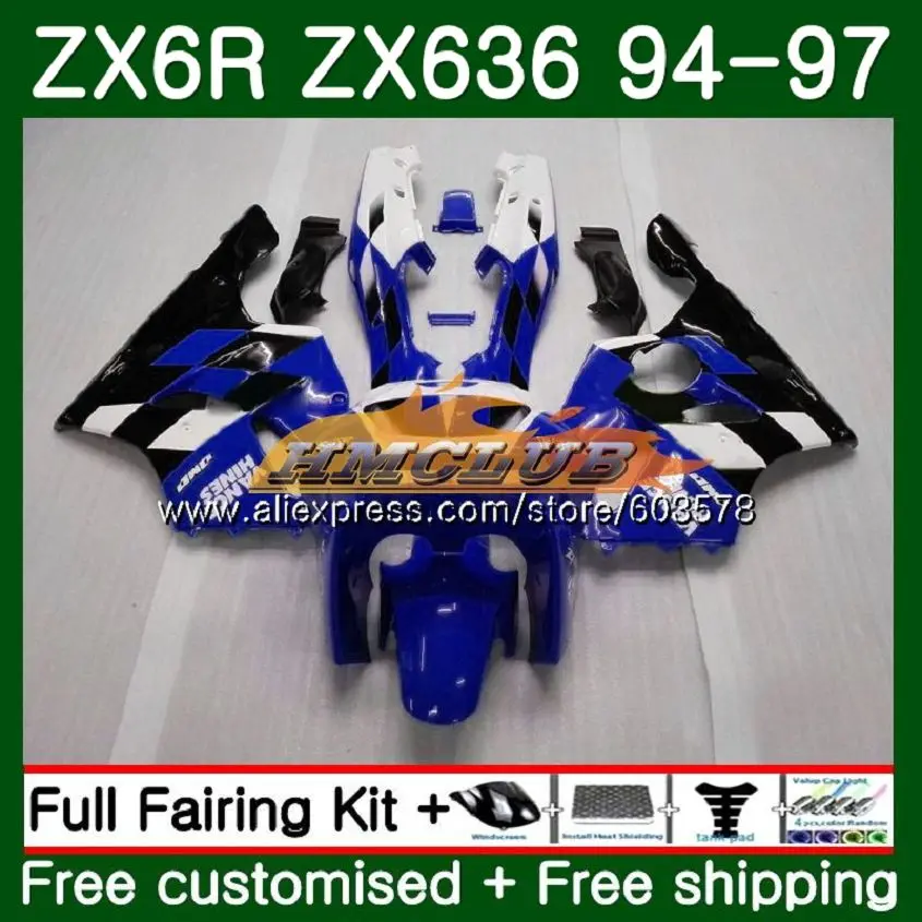 Корпус для KAWASAKI ZX 636 600CC ZX-636 ZX6R 94 95 96 97 цвет синий, черный; Большие размеры 34–43 104CL. 22 ZX636 ZX-6R ZX600 ZX 6R 1994 1995 1996 1997 обтекатель