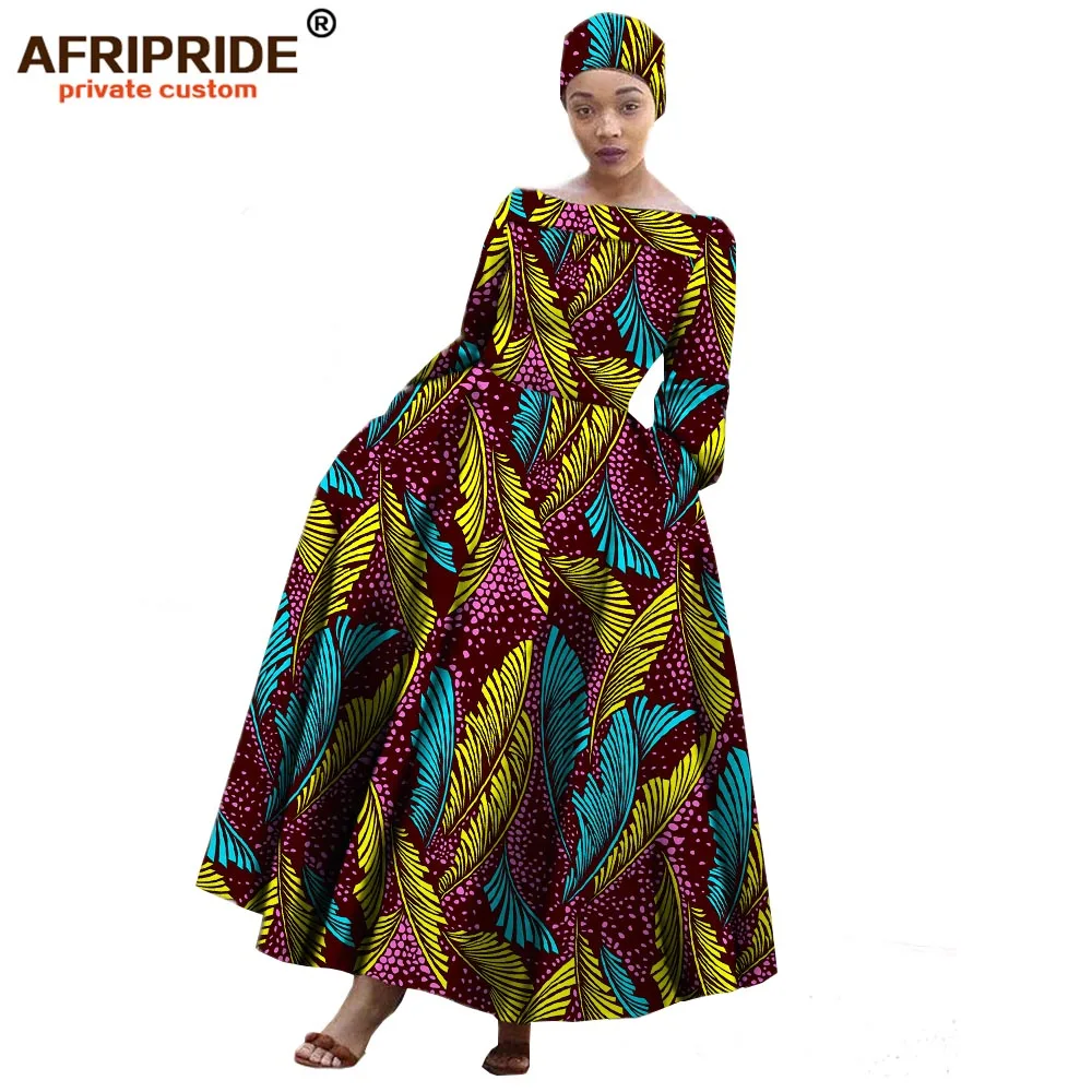 AFRIPRIDE Африканское Макси платье для женщин с длинным рукавом длиной до лодыжки вечерние длинное платье размера плюс с небольшим платком A722559