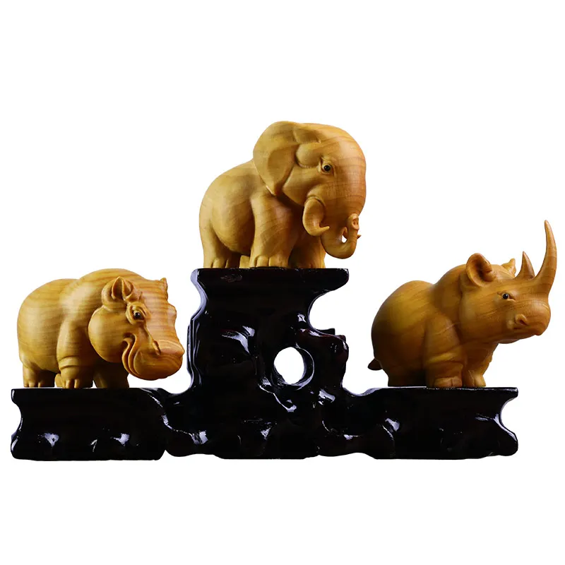 

Boxwood Carving Handicrafts Home Animals Decorative Ornaments Rhino Elephant Hippopotamus Figurines Desktop Decoration R2442