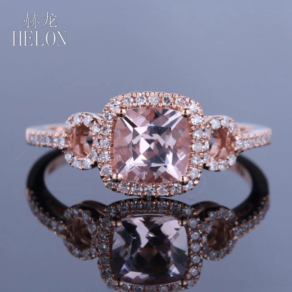 HELON Solid 10k розовое золото безупречная Подушка 1.1ct натуральный морганит бриллианты Свадебное женское кольцо для помолвки модное Ювелирное кольцо