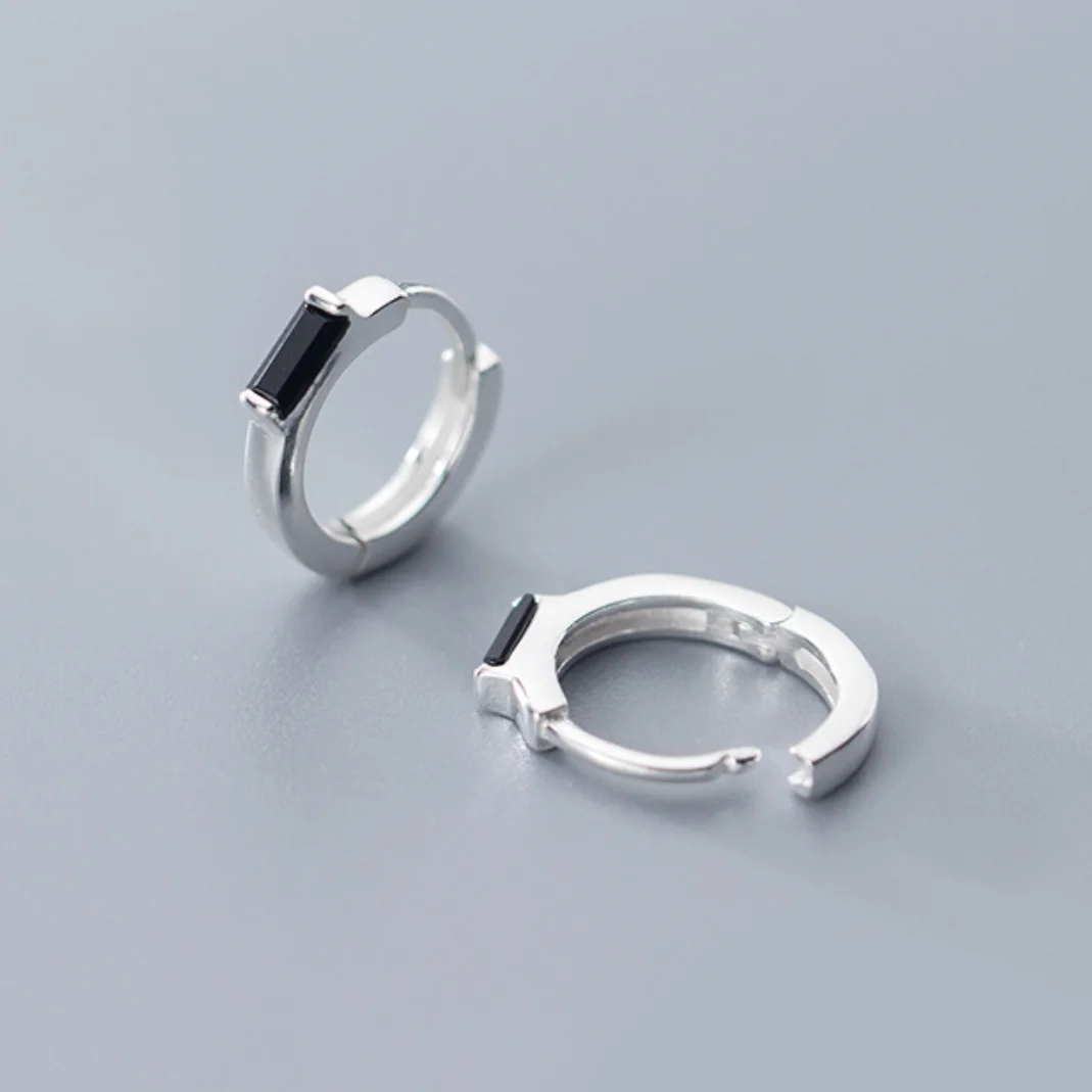925 пробы серебряные прямоугольные CZ простые Huggie серьги-кольца для женщин A1990