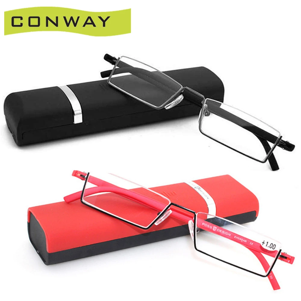 Conway Half Frame Reading Glasses Portable Case Semi Rimless Readers for Men Women lightweight TR90 Reader Rectangular | Аксессуары для