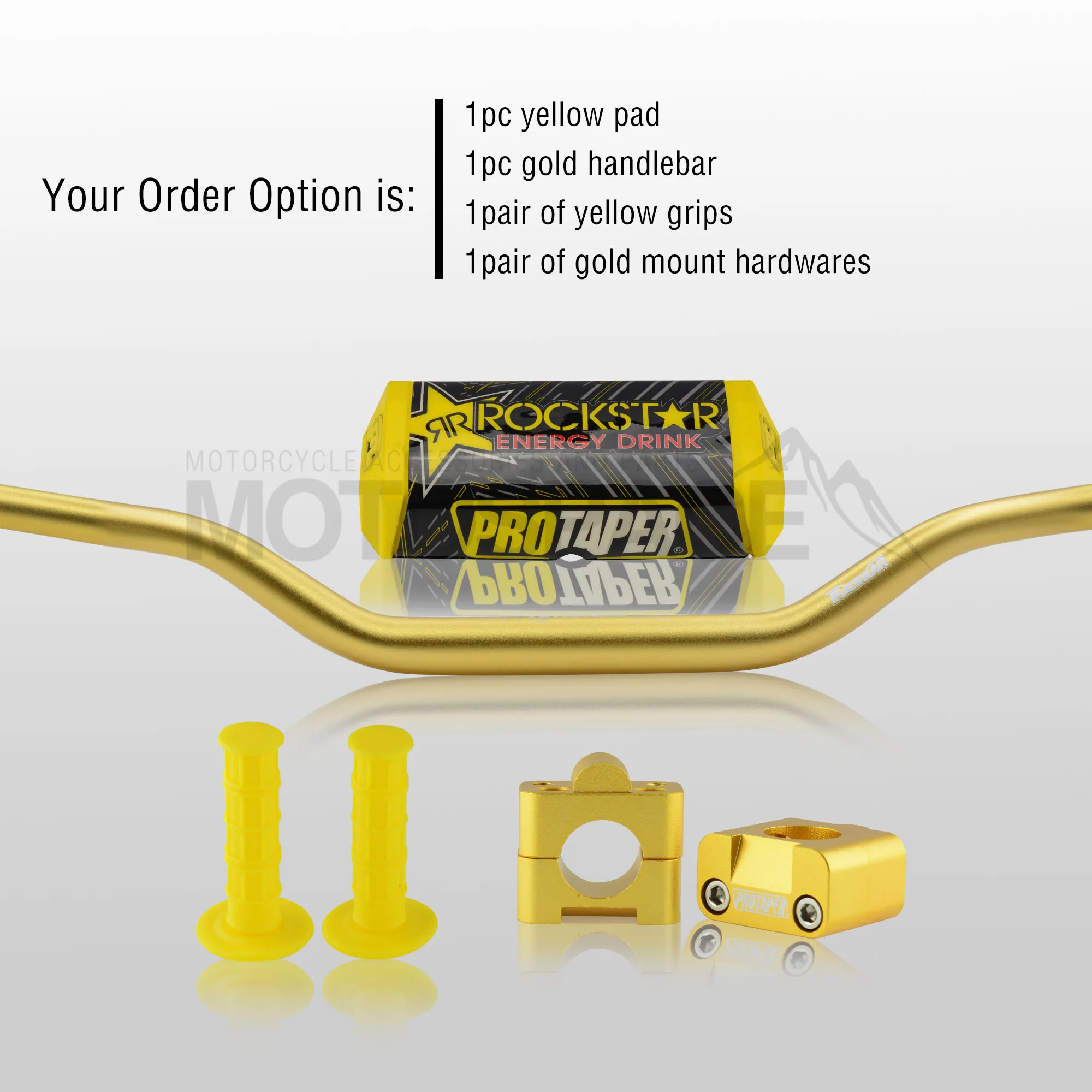 Gold Full Kit Handlebar For Pro Taper Pack Bar 1-1/8" Renthal Fatbar Pads Grips Pit Pro Racing Dirt Pit Bike Motorcycle With CNC Adapter - Color: Gold Full Kit