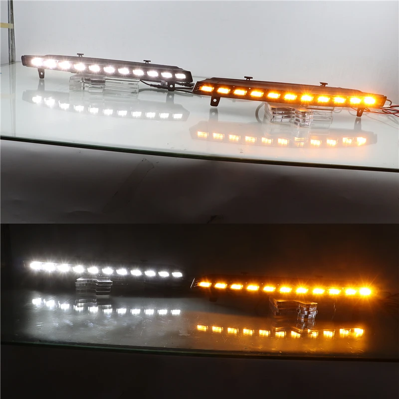1 Set 12V LED DRL Car Styling Daytime Running Lights Dynamic Yellow Turn Signal Lamp Auto Accessories For Audi Q7 2010-2015