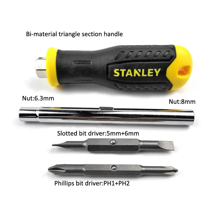 Stanley 1-piece 6 기능 멀티툴 스크루드라이버 키트, 교체용 자석 비트, 정밀 스크루드라이버 수공구 포함