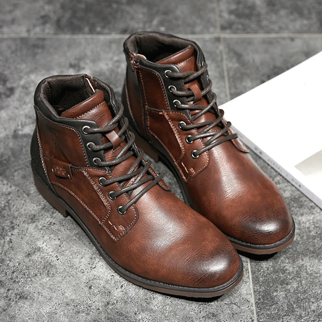 JAYCOSIN/Мужская зимняя обувь; удобные ботинки на плоской подошве со шнуровкой; модные зимние ботинки из искусственной кожи высокого качества; водонепроницаемые ботинки; мужские плюшевые теплые ботинки
