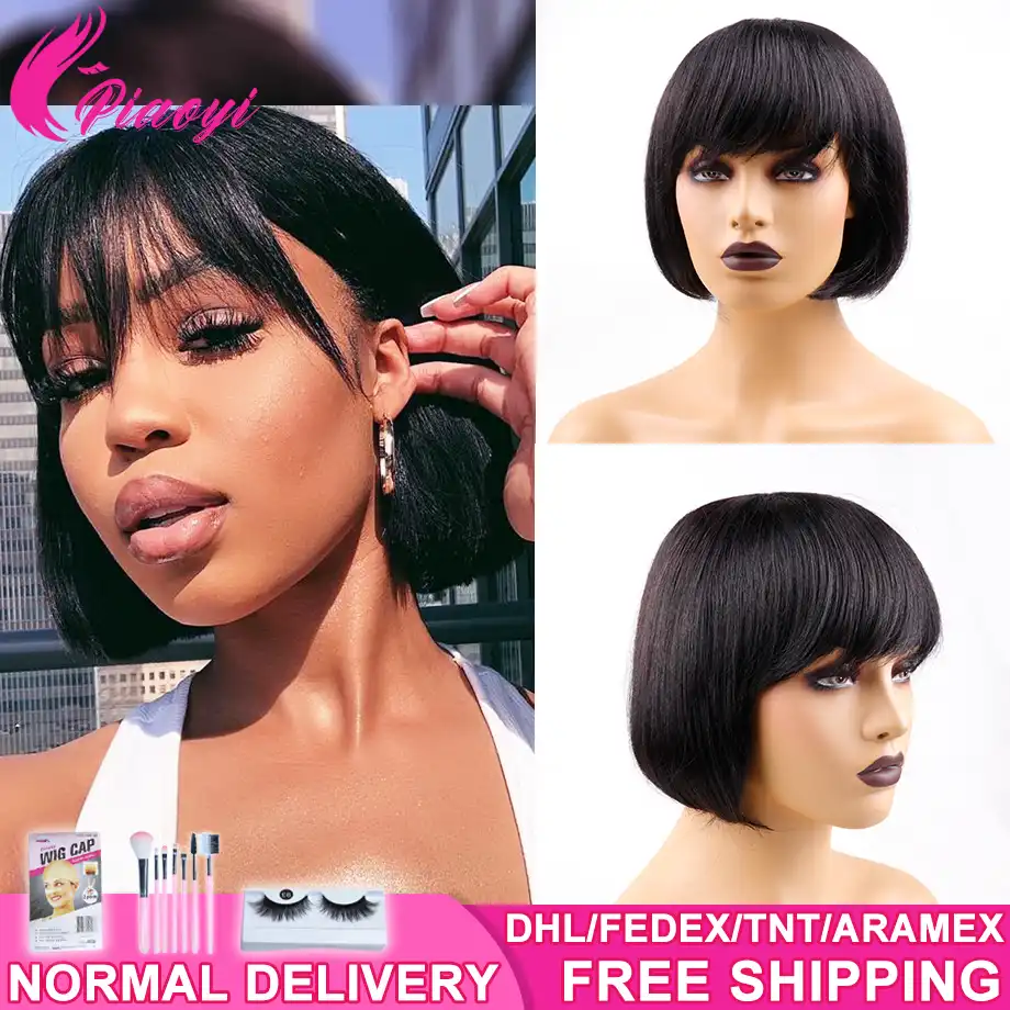 Deshevye Chelovecheskie Volosy Korotkie Pariki Dlya Chernokozhih Zhenshin 8 Dyujmov Bob Pariki 150 Plotnost Naturalnyj Cvet Brazilskie Pryamye Volosy Piaoyi Aliekspress