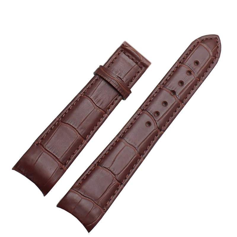 Genuine Leather Bracelet Curved End Watch Strap - Premium Adjustable Band