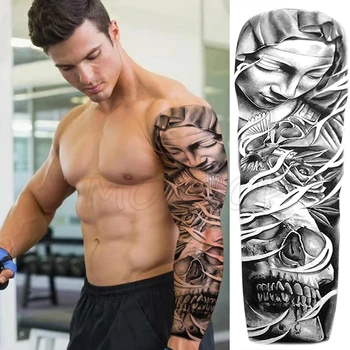 

Waterproof Temporary Tattoo Sticker Virgin sister bird flower skull Full Arm Tatoo Flash Fake Tatto body art for Men Women
