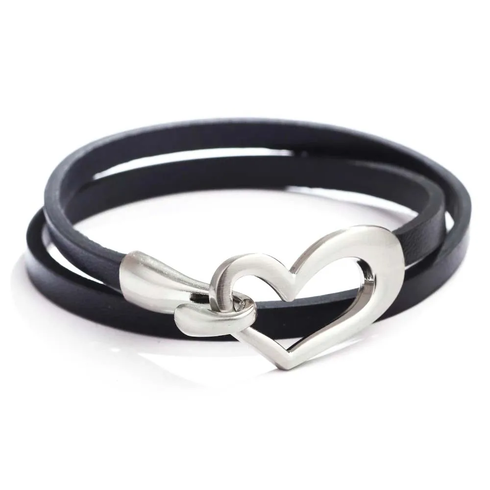 TOTABC Newest Design Black Simple love Leather Charms Bracelet for Women Simple Blank Design Amazing Width Bracelet & Bangle