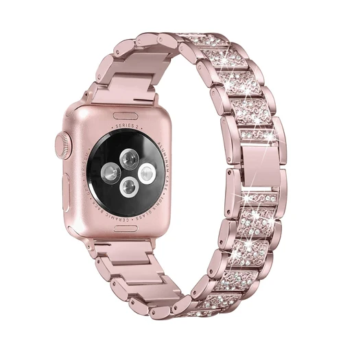 Алмазный ремешок для часов Apple watch 38 мм 40 мм 42 мм 44 мм браслет pulseira из нержавеющей стали для iwatch Apple Watch 5 4 3 2 1 - Цвет ремешка: pink gold