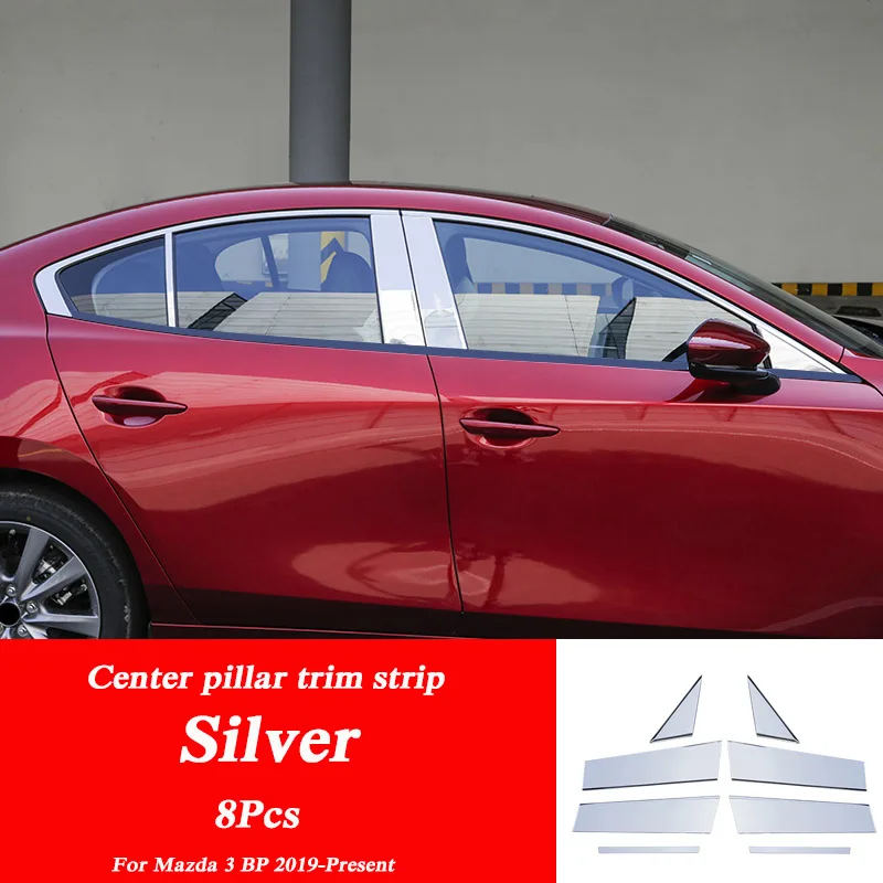 center pillar strip Автомобильный Стайлинг, отделка окон из нержавеющей стали, декоративные полоски для Mazda 3 BP-настоящее время, отделка центральной стойки, авто аксессуары - Цвет: center pillar strip