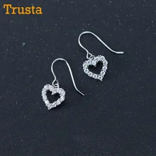Trusta 925 твердого стерлингового серебра 21 мм X 10 мм выбитое сердечко CZ серьги-гвоздики для девочек и женщин; обувь для Xmas Модные украшения DS903
