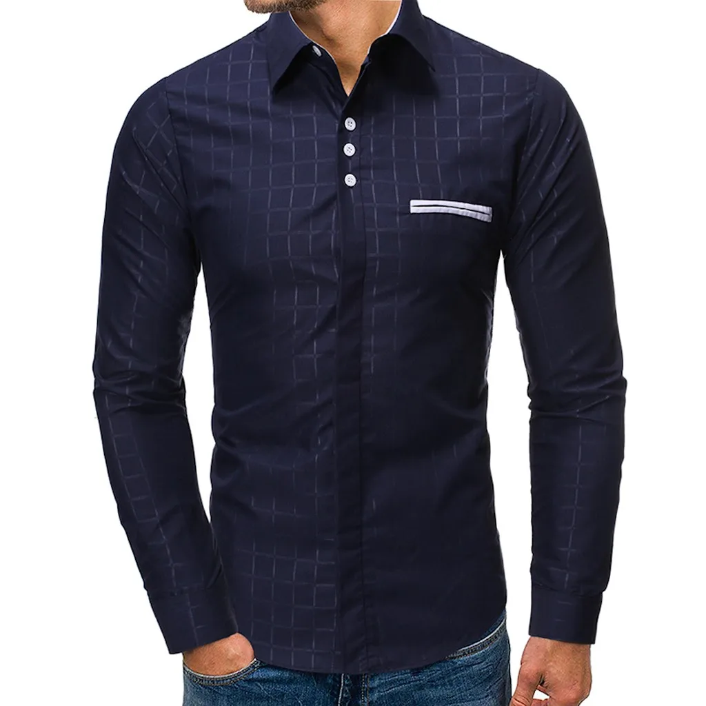 Бизнес рубашки Для мужчин Chemise Homme Для Мужчин's Повседневное с отложным воротником на пуговицах Slim Fit Тап и рубашка с длинным рукавом Блузка M-XXXL