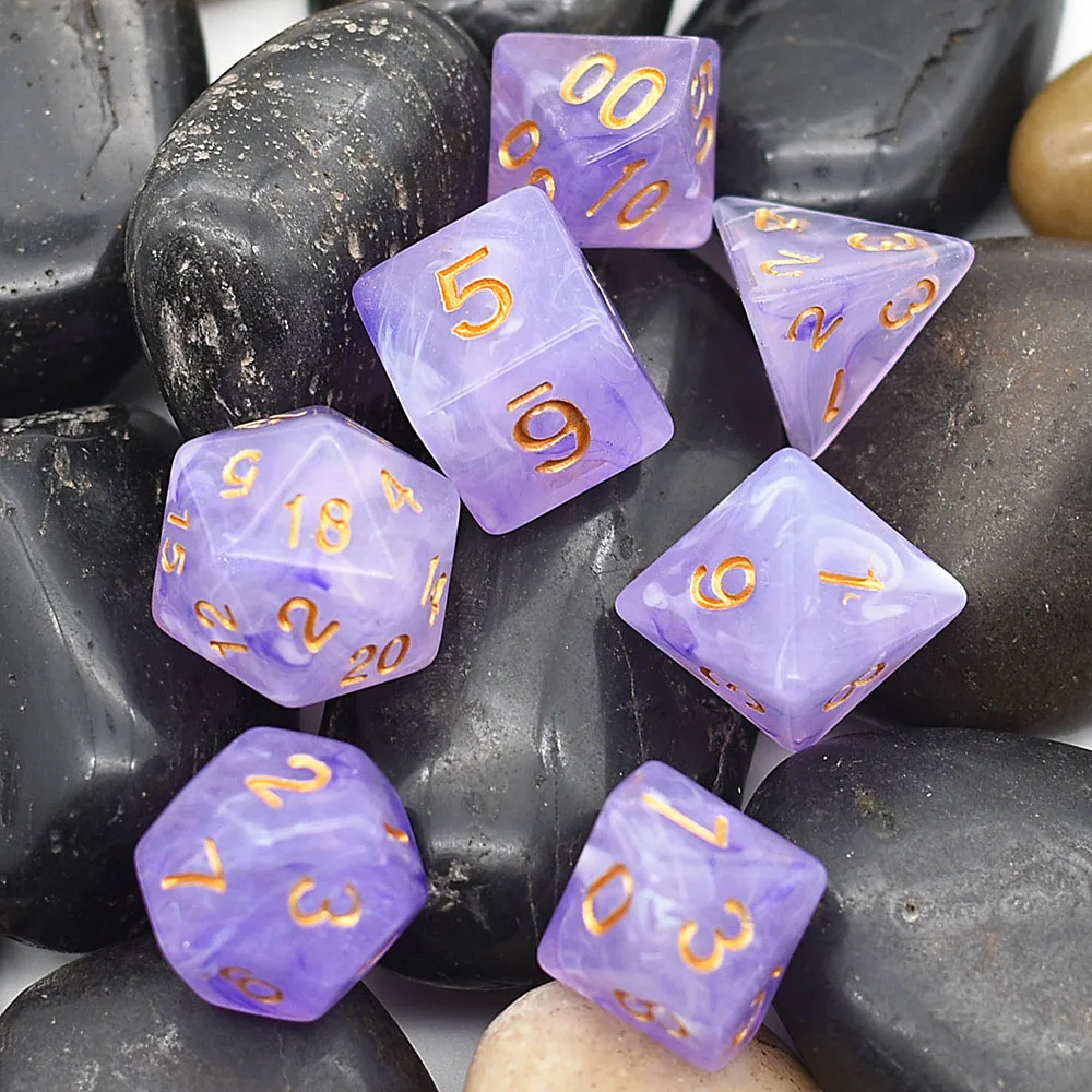 Poludie 7Pcs/Set Purple Swirl Dice Set D4~D20 DND Polyhedral Dice for Dungeons and Dragons Role Play Board Game RPG