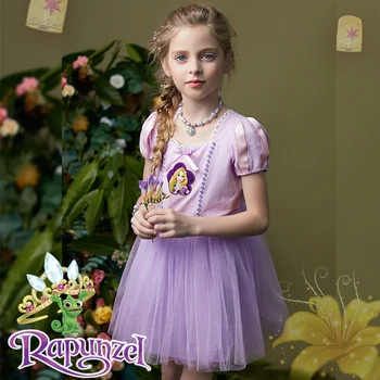 

Disney Tangled Princess Rapunzel Mini Dress for Girls Fancy Halloween Party Frocks Child Birthday Cosplay Rapunzel Outfit Gowns