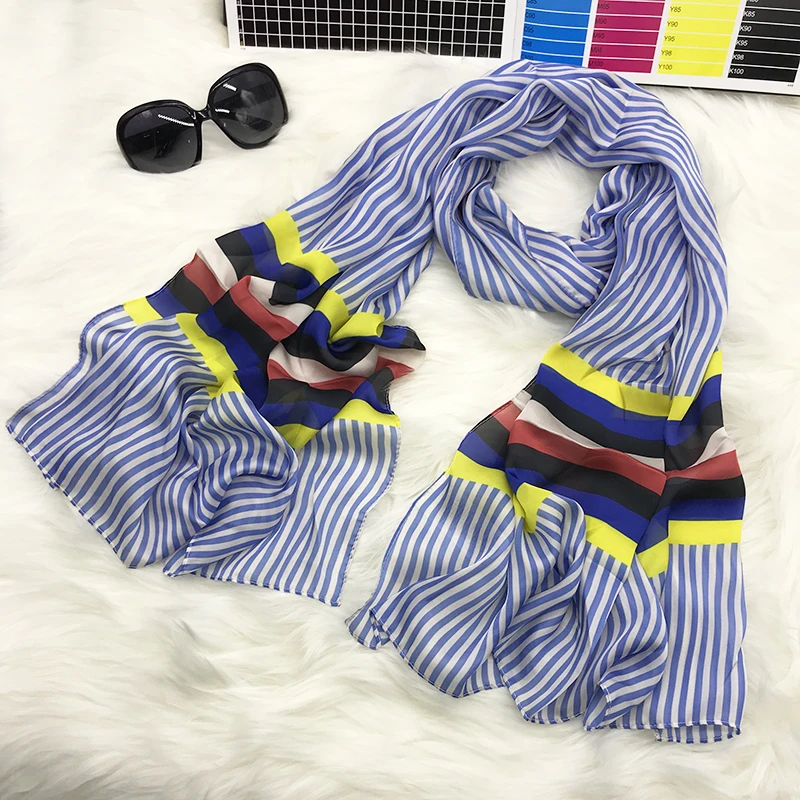 

Spain scarf women Spring and autumn 2021 flowers stripe silk scarfs women for ladies bandana scarf