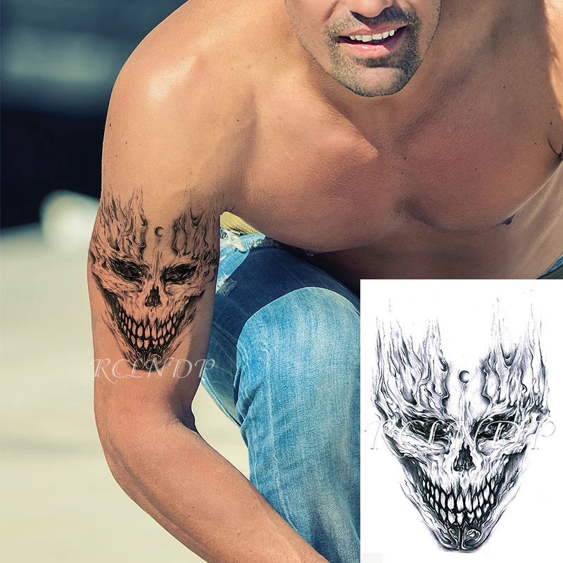 Waterproof Temporary Tattoo Sticker Water-shape Head Skull Moon Horrible Cool Pattern Fake Tatto Flash Tatoo Art for Men Women | Красота и