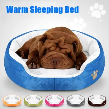 

1Pc Fashion Pet Cat Dog Nest Bed Puppy Soft Winter Warm Round House high quality Filler-PP Cotton 6-Color Sleeping Bed Mat Pad