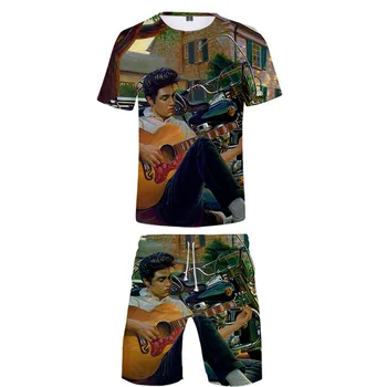 

2019 Elvis Presley two piece set tshirt and shorts Harajuku men Elvis Presley t shirt streetwear harajuku Short Sleeve plus size