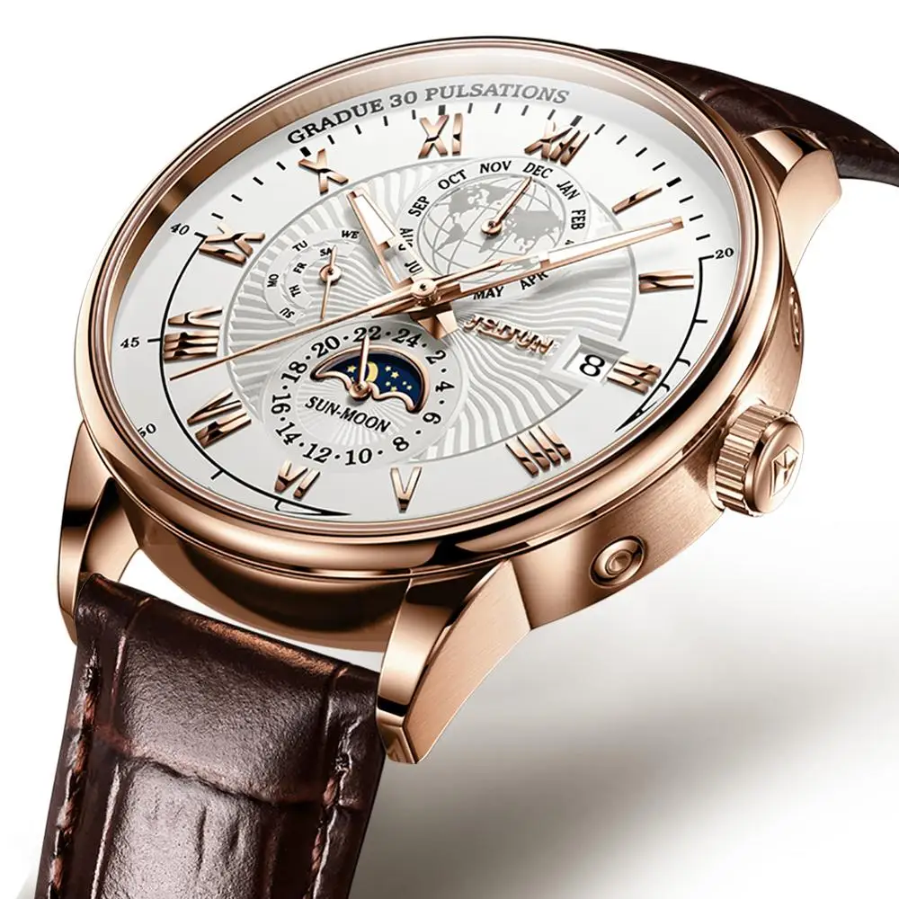 JSDUN Men Watches Automatic Mechanical Watch Leather Tourbillon Sport Clock Casual Business Relojes Hombre Retro Wristwatch 8909 2