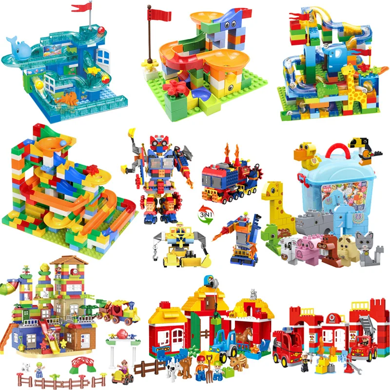 Legoing Duplo Figures Marble Race Run DIY Maze Ball Building Blockcs Legoeds City House Duplo Farm Animals Bricks Kid Toys Gifts