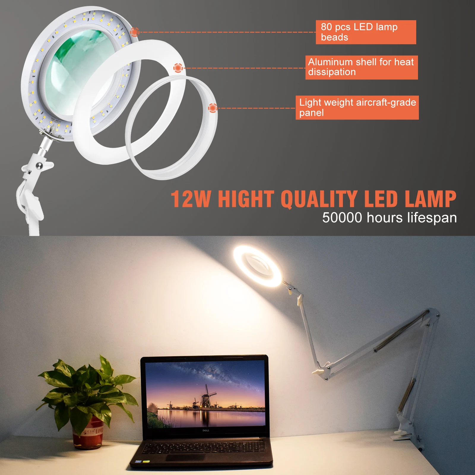 Table Clamp 5X Magnifying Glass with 38 SMD LED Lights 3 Color Modes  Reading Desk Lamp Magnifier for Welding Repair Embroidery - AliExpress