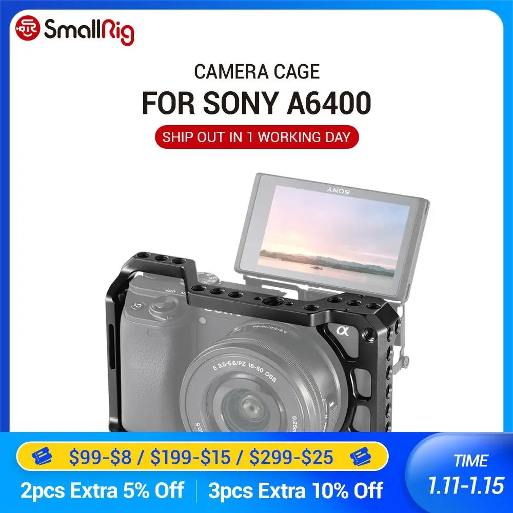 SmallRig A6400 клетка для камеры Sony Alpha A6300 / A6500 A6100 камера с 1/4 3/8 резьбовыми отверстиями