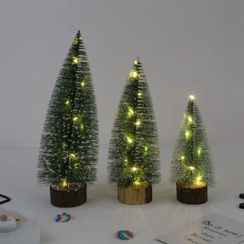 

Christmas Tree Tabletop Ornaments Miniature Pine Frosted With LED Design Trees With Wood Base Crafts Home Party Decoration