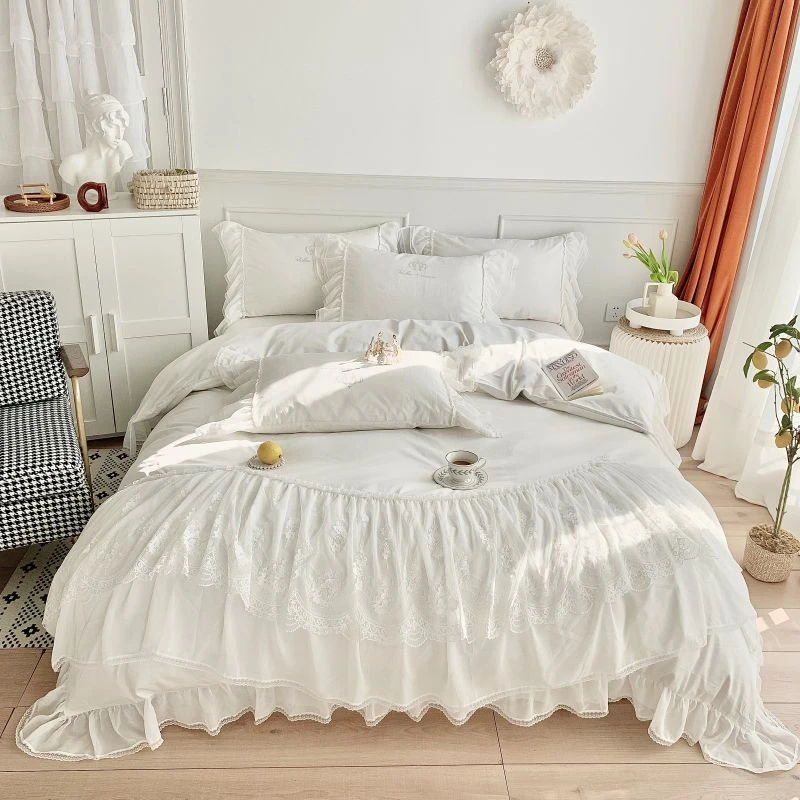 beautiful Disclose barricade White Duvet Cover With Exquisite Ruffles Elegant Double Layers Lace Fringe  Premium Egyptian Cotton Bedding Bed Sheet Pillowshams - Bedding Set -  AliExpress