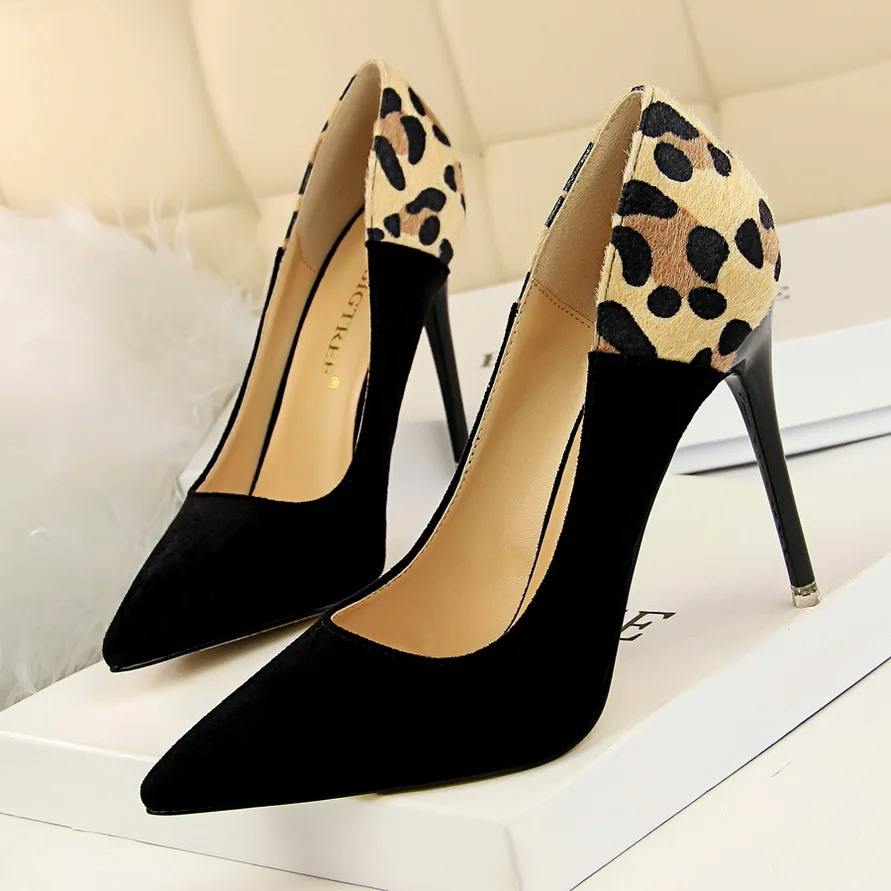 

Fashion Sexy Basic Pumps for Women Flock Shallow Thin Heels Ladies Pumps Slip-On Super High Pointed Toe Single Shoes